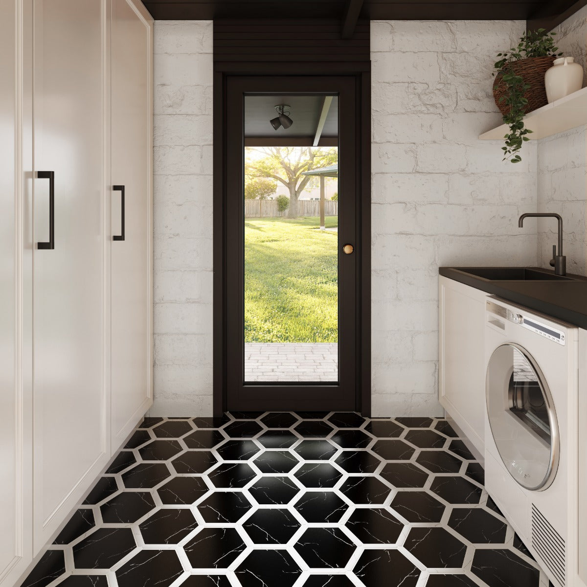 Sagon Nero Black 9" Hexagon Matte Porcelain Tile - Lux Tile