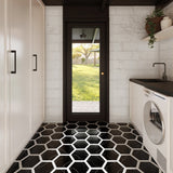 Sagon Nero Black 9" Hexagon Matte Porcelain Tile - Lux Tile
