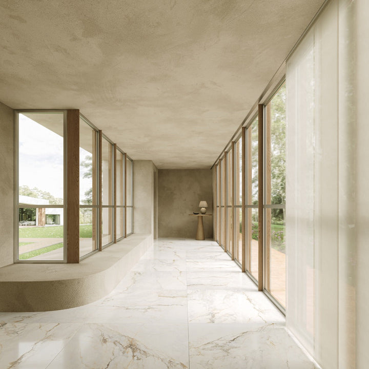 Calacatta Macchia White Gold 48x48 Marble Look Polished Porcelain Tile - Lux Tile