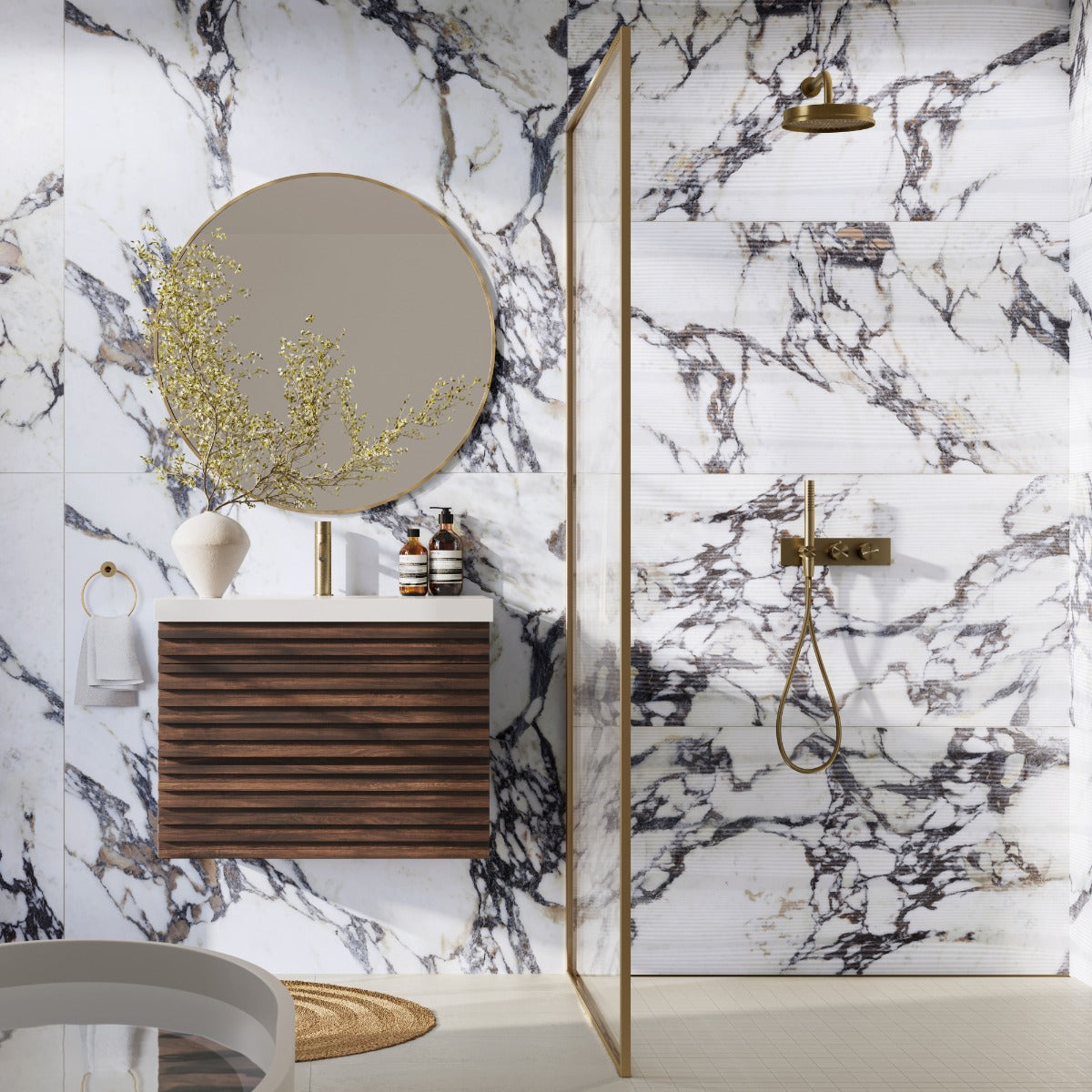 Autograph Vibe Arabescato White 24x48 3D Textured Marble Look Matte Porcelain Tile