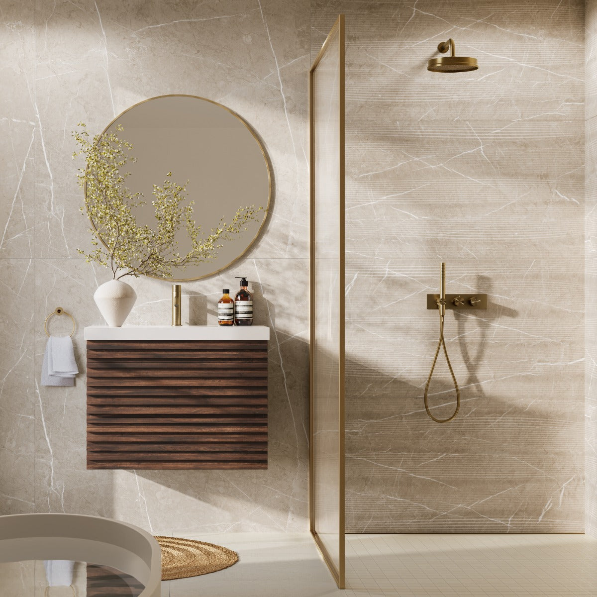Autograph Crema Beige 48x48 Marble Look Satin Porcelain Tile - Tilebar
