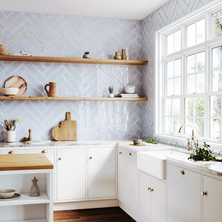 ArtBlock Azure Light Blue Glossy Porcelain Tile 4x16 by Stacy Garcia