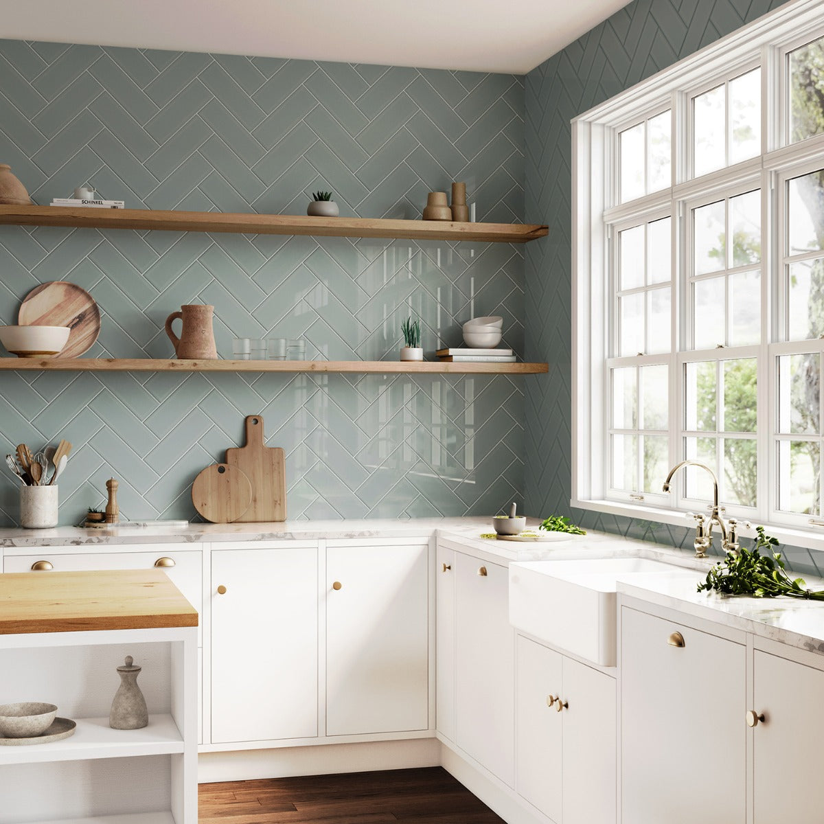 Lux Tile Rise Sage Green 4x12 Beveled Glossy Ceramic Subway Tile