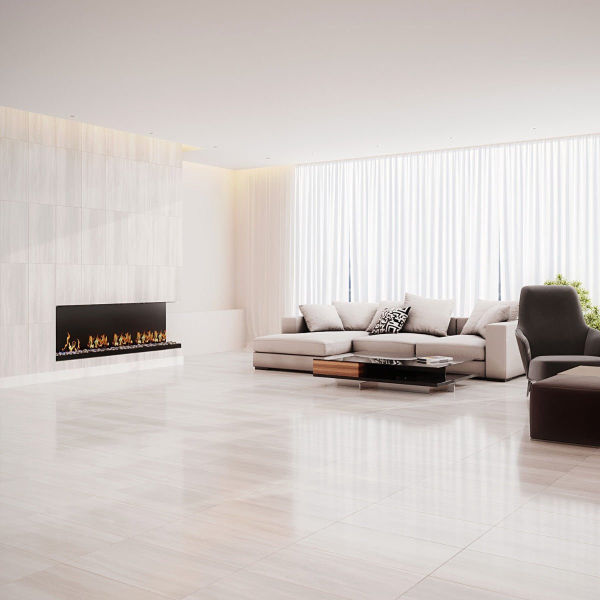 Nashville White 12x24 Polished Porcelain Tile - Travertine Look
