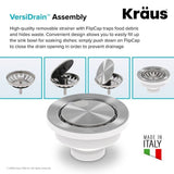 Kraus ST-4 VersiDrain Kitchen Sink Strainer Assembly with FlipCap, Stainless Steel, Fits 3.5–4 in. Drains