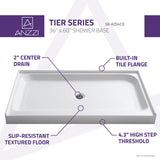 ANZZI Tier 36 in. x 60 in. Single Threshold Shower Base in Gloss White