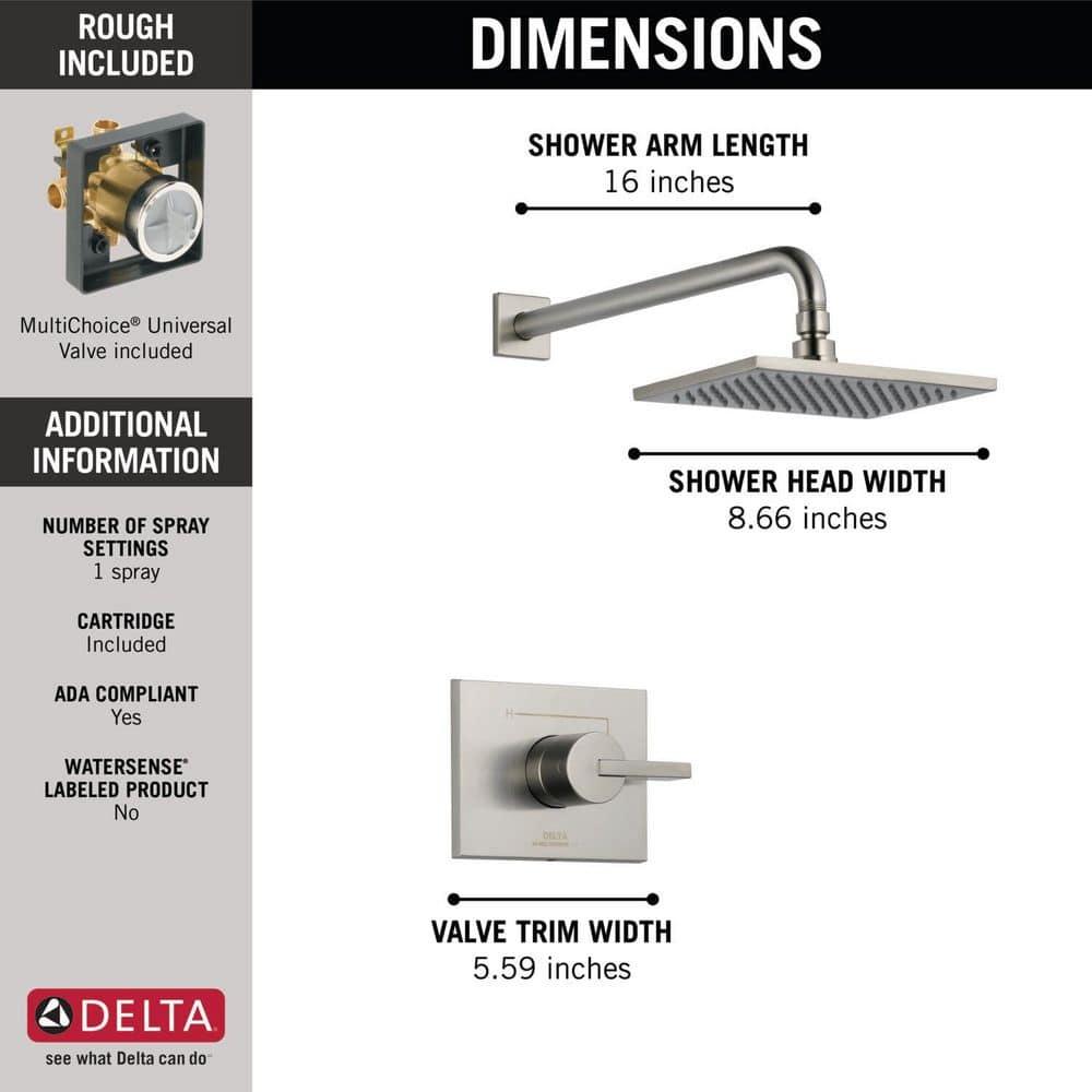 Delta Vero Stainless Single-Handle Raincan Shower Faucet with Pressure Balance, 2.5 GPM
