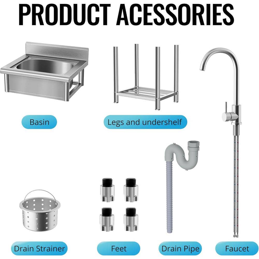 Adrinfly Stainless Steel Freestanding Utility Sink with Faucet and Piping