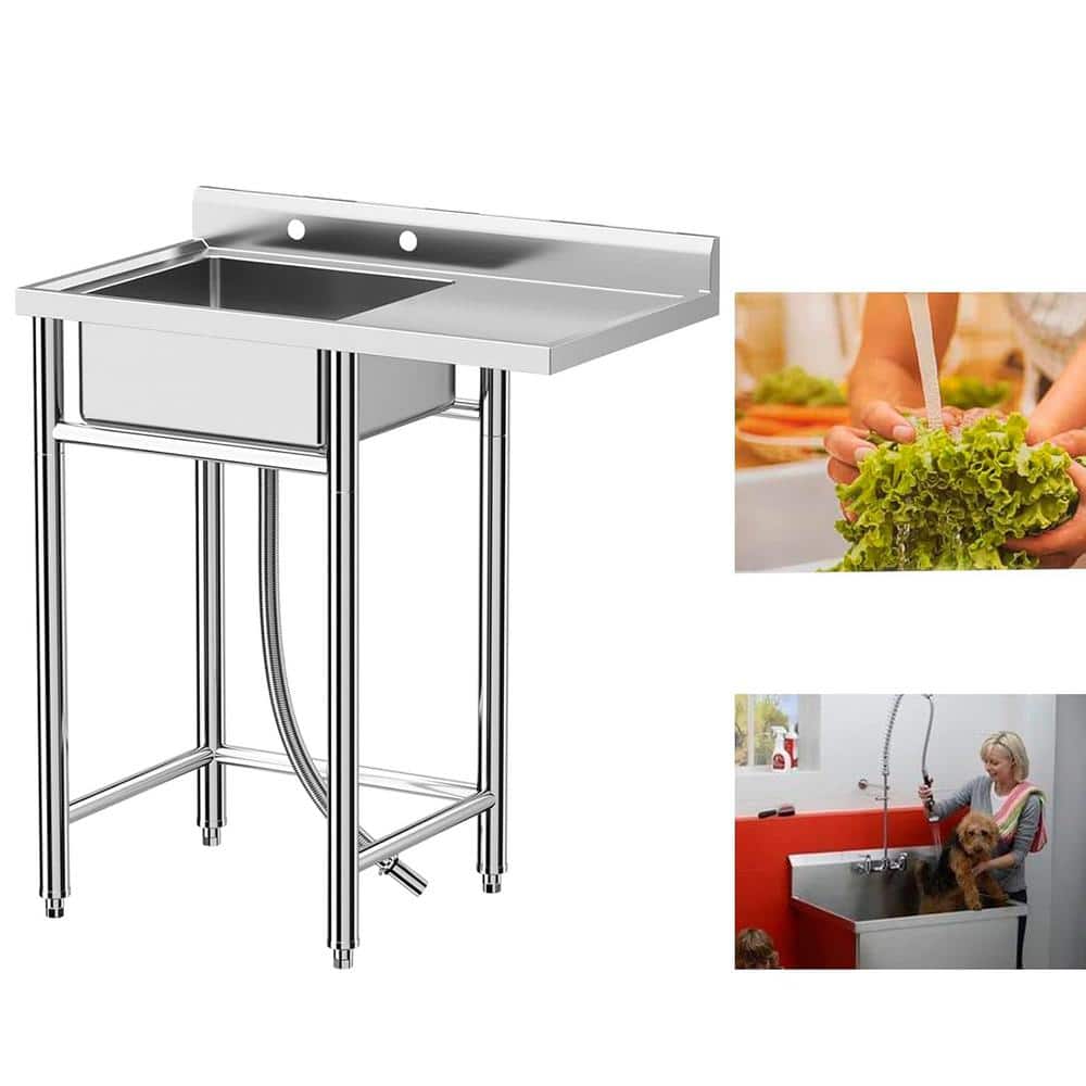 Adrinfly 36 in. Freestanding Stainless Steel Utility Sink with Knife Holders and Drainboard
