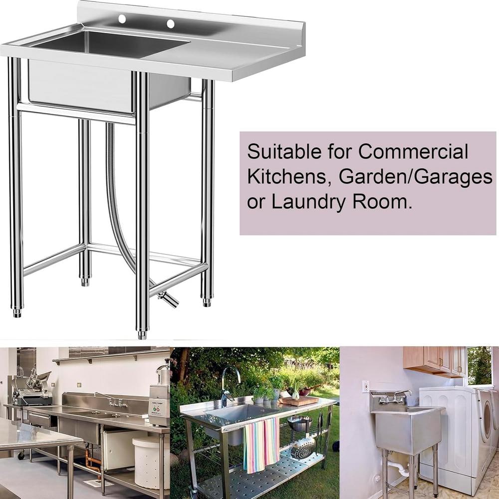 Adrinfly 36 in. Freestanding Stainless Steel Utility Sink with Knife Holders and Drainboard