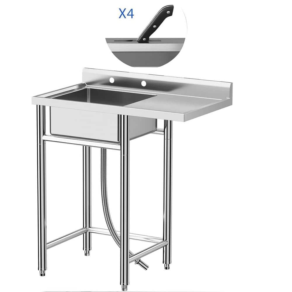 Adrinfly 36 in. Freestanding Stainless Steel Utility Sink with Knife Holders and Drainboard