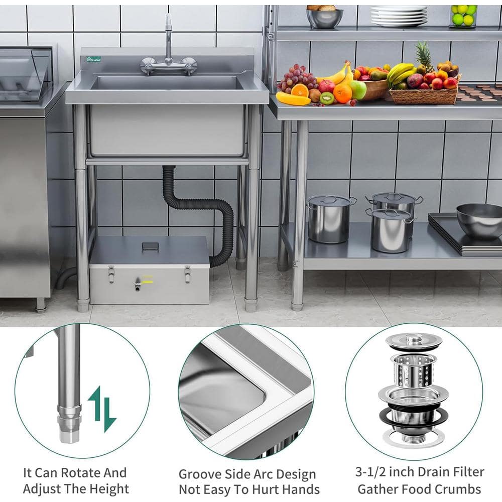 Adrinfly Stainless Steel Freestanding Utility Sink with Basket Strainer