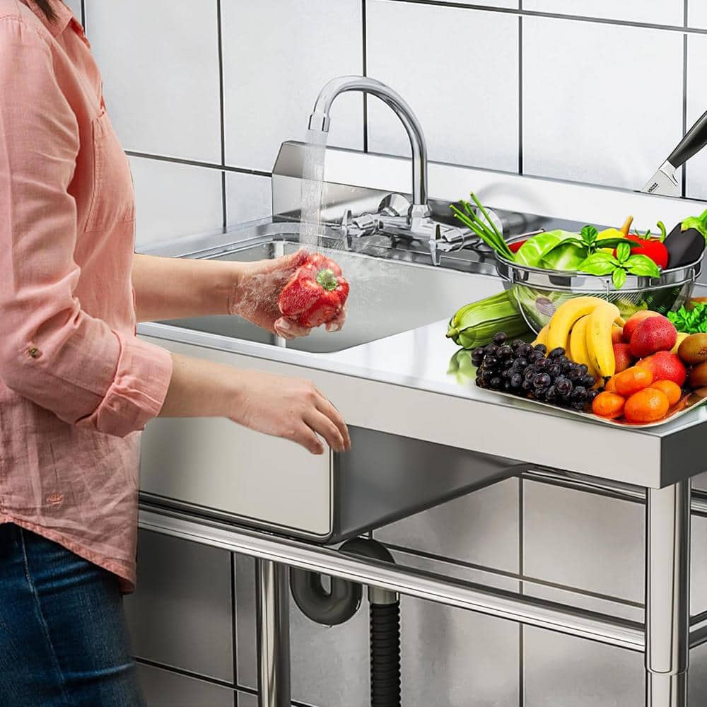 Adrinfly 24 in. Stainless Steel Freestanding Utility Sink with Drainboard