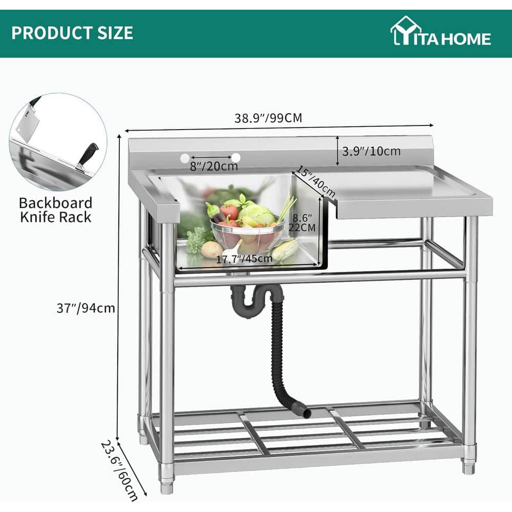 Adrinfly 24 in. Stainless Steel Freestanding Utility Sink with Drainboard