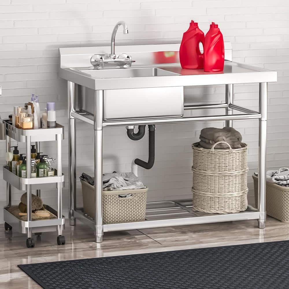 Adrinfly 24 in. Stainless Steel Freestanding Utility Sink with Drainboard
