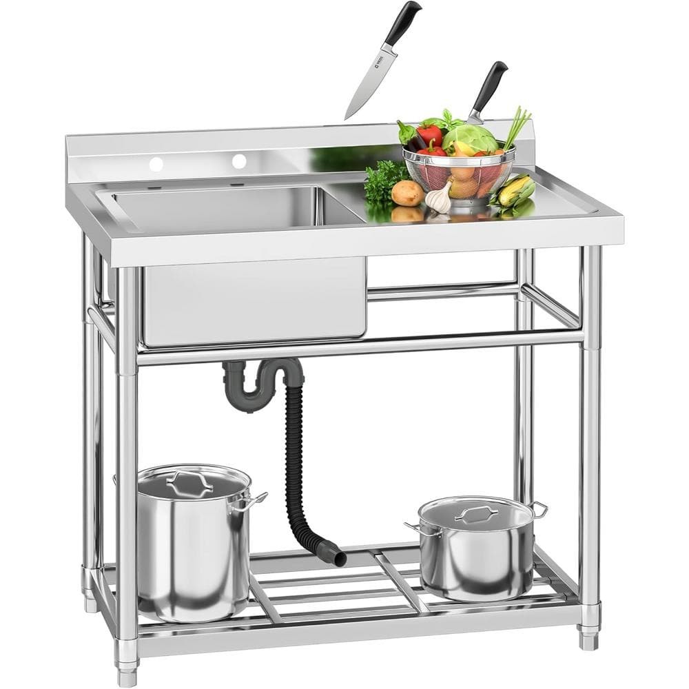 Adrinfly 24 in. Stainless Steel Freestanding Utility Sink with Drainboard