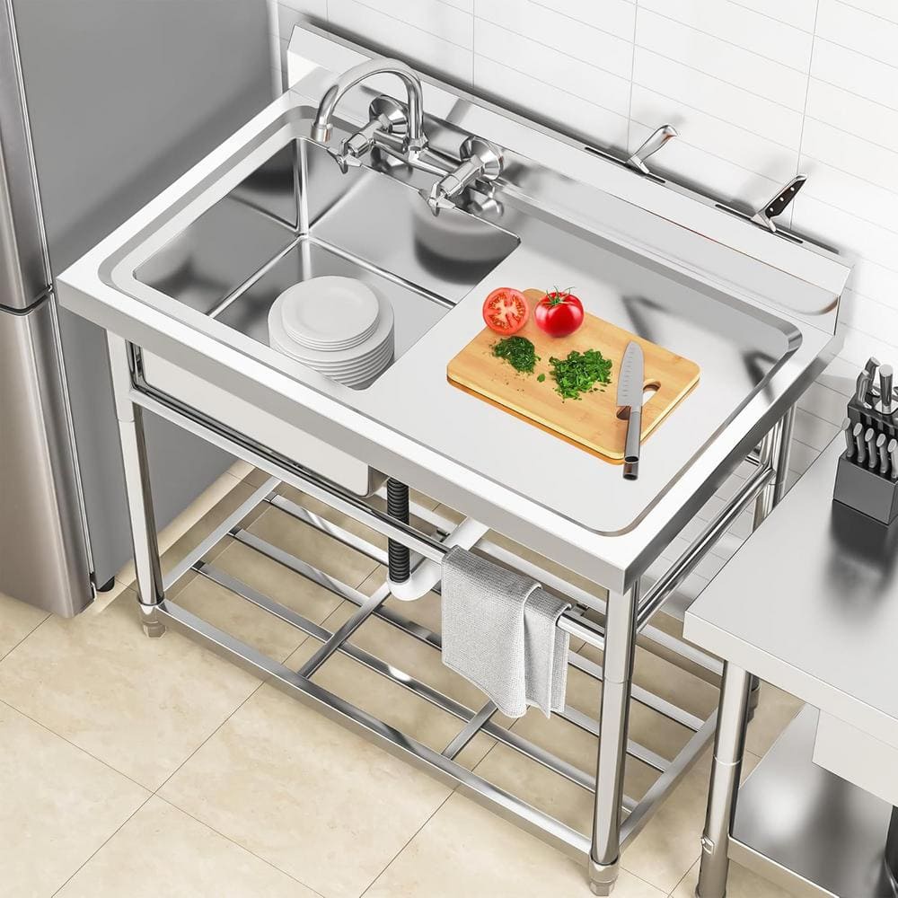 Adrinfly 24 in. Stainless Steel Freestanding Utility Sink with Drainboard