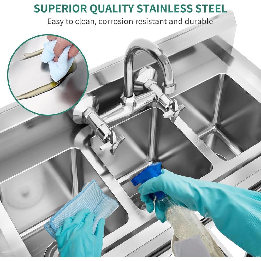 Adrinfly 39 in. Stainless Steel Freestanding 3 Compartment Utility Sink