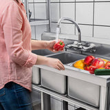 Adrinfly Stainless Steel 3 Compartment Freestanding Utility Sink with Adjustable Height and Shelf