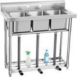 Adrinfly Stainless Steel 3 Compartment Freestanding Utility Sink with Adjustable Height and Shelf