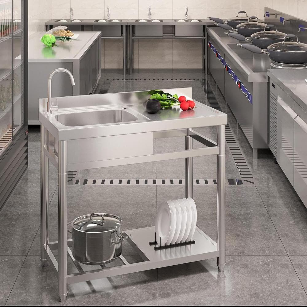 Adrinfly 20 in. x 39 in. Freestanding Stainless Steel Utility Sink with Hot/Cold Faucet & Drain Kit