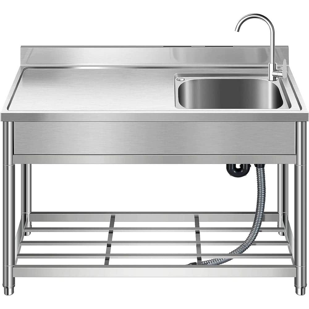 Adrinfly Stainless Steel Freestanding Utility Sink with Workbench & Faucets