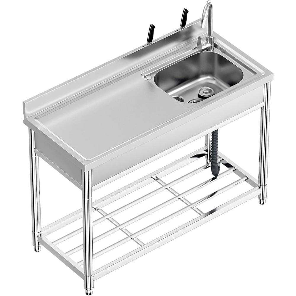 Adrinfly Stainless Steel Freestanding Utility Sink with Workbench & Faucets