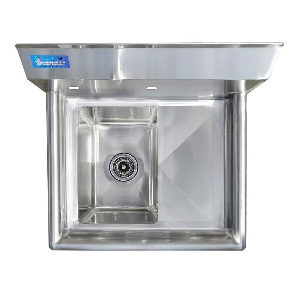 AMGOOD 20x20 Stainless Steel Utility Sink with Right Drainboard - No Faucet