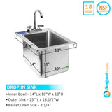 AMGOOD 18.5" x 13" Stainless Steel Drop-in Sink with Faucet - NSF Certified