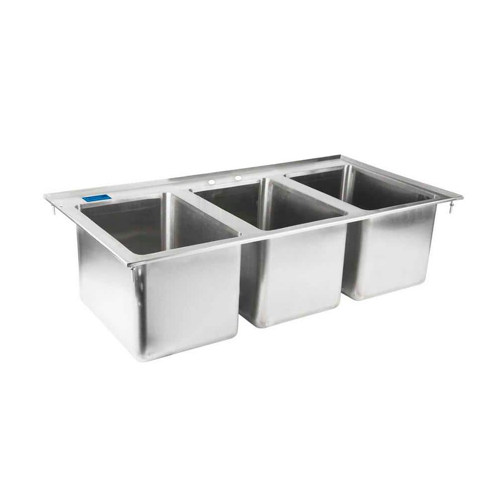 AMGOOD 37 in. x 18.5 in. Drop In Stainless Steel 3-Compartment Kitchen Sink. NSF. No Faucet.