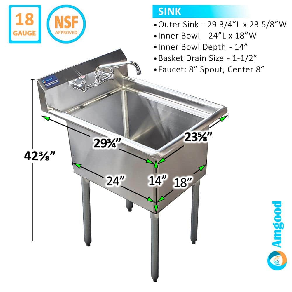 AMGOOD 29 3/4 in. x 23 5/8 in. Stainless Steel One Compartment Utility Sink