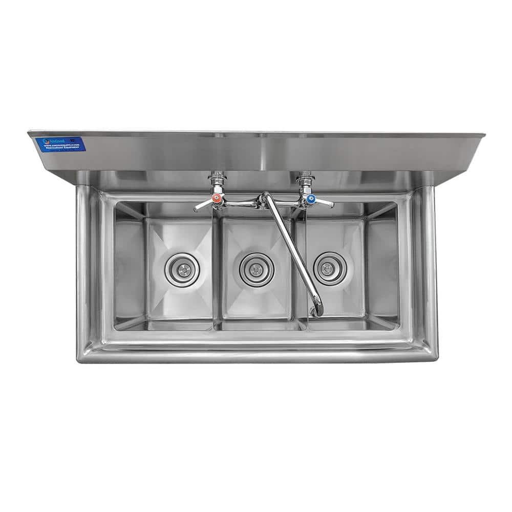 AMGOOD 19" x 37" Stainless Steel 3 Compartment Utility Sink with Faucet