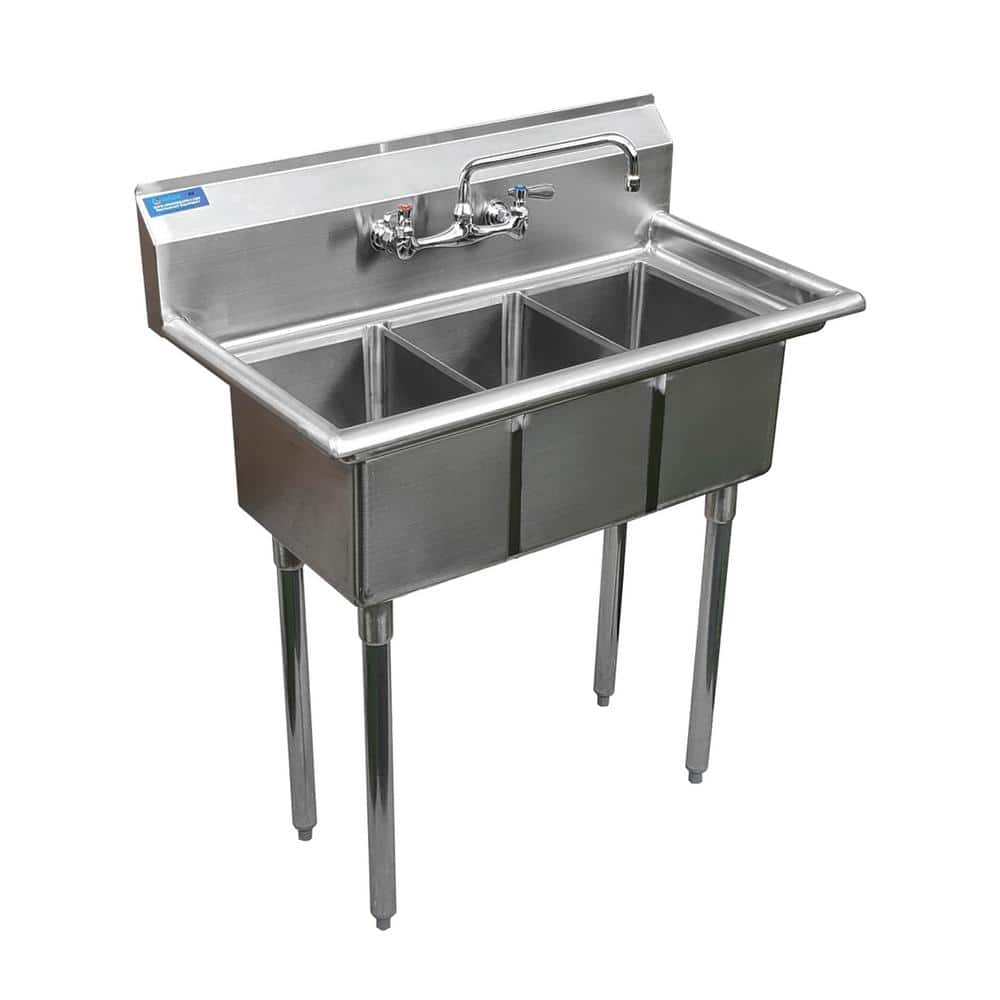 AMGOOD 19" x 37" Stainless Steel 3 Compartment Utility Sink with Faucet