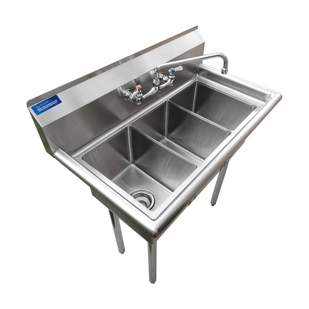 AMGOOD 19" x 37" Stainless Steel 3 Compartment Utility Sink with Faucet