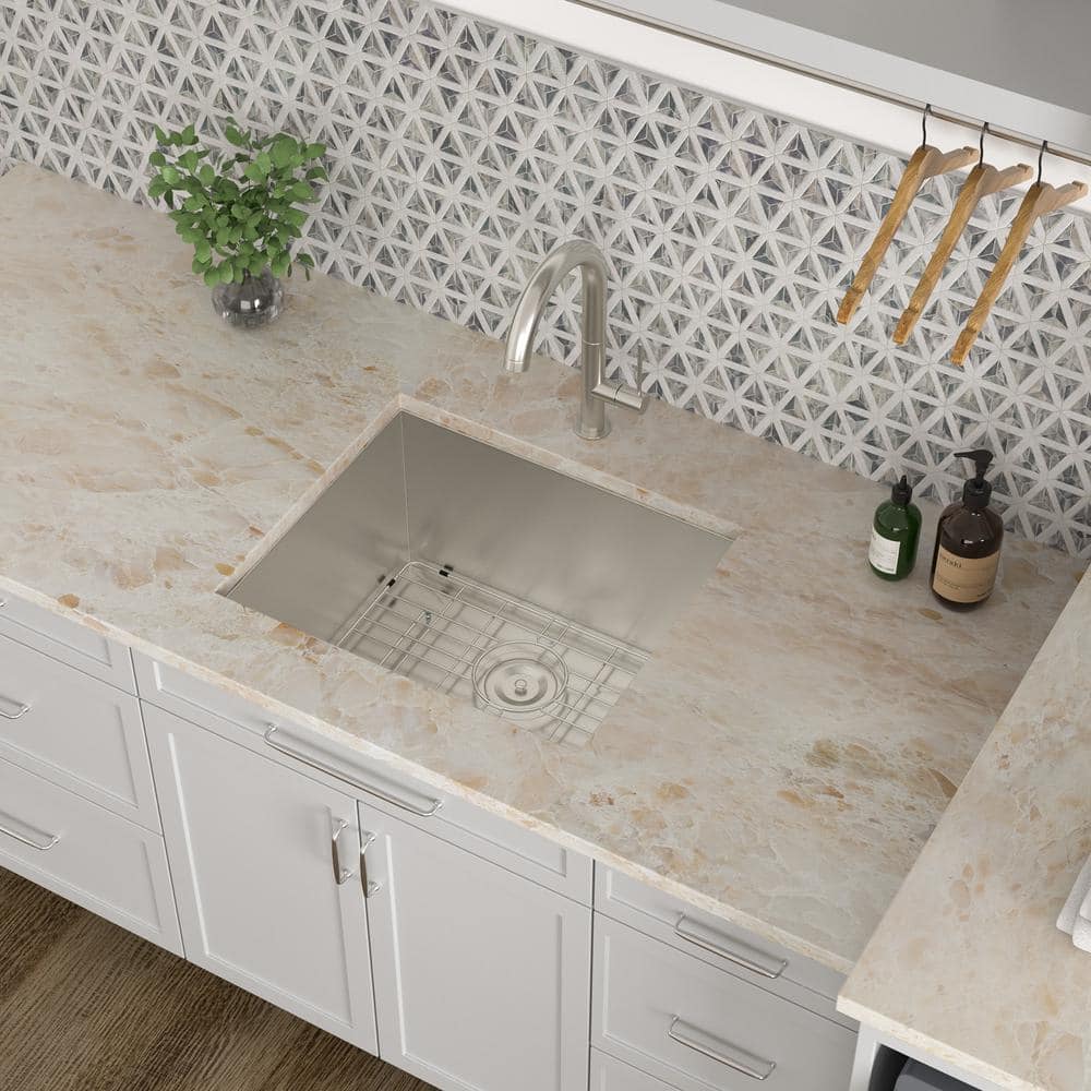 LORDEAR 21 in.W x 18 in. D x 12 in. H Stainless Steel Undermount Single Bowl Laundry/Utility Sink with Accessories