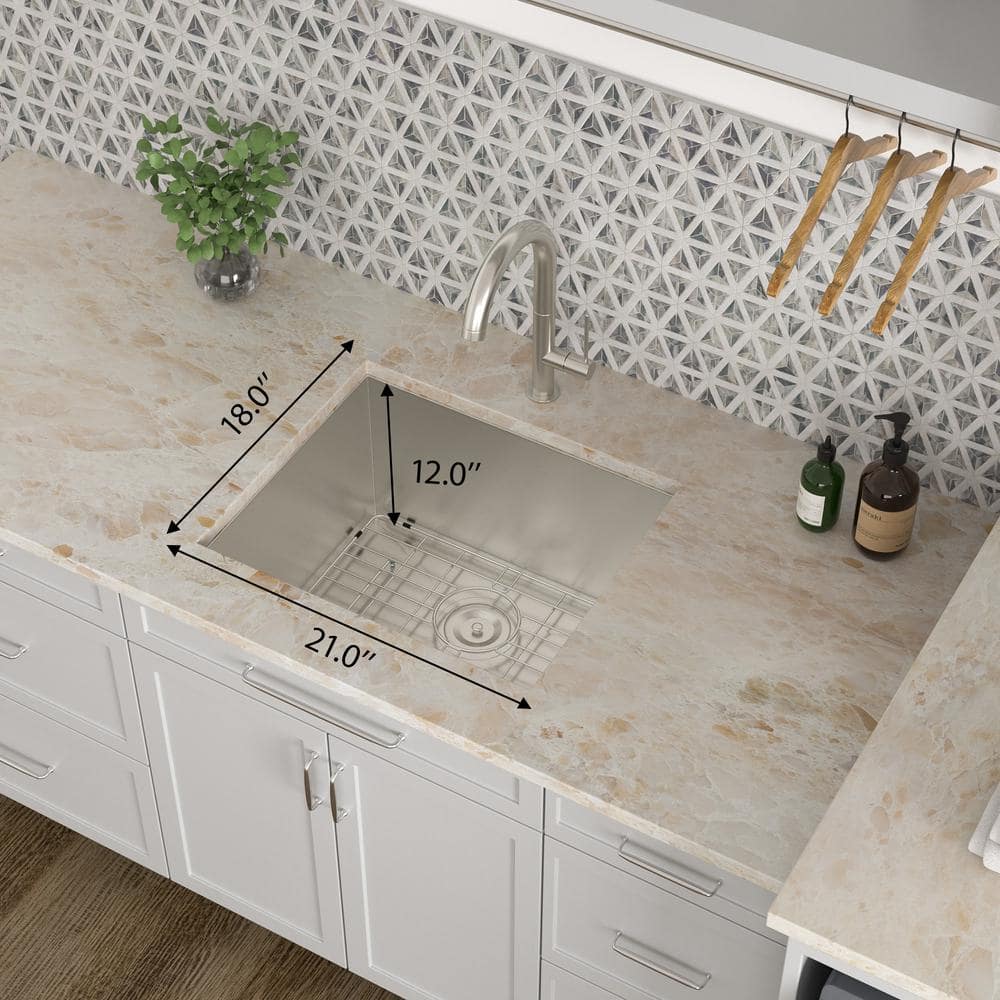 LORDEAR 21 in.W x 18 in. D x 12 in. H Stainless Steel Undermount Single Bowl Laundry/Utility Sink with Accessories