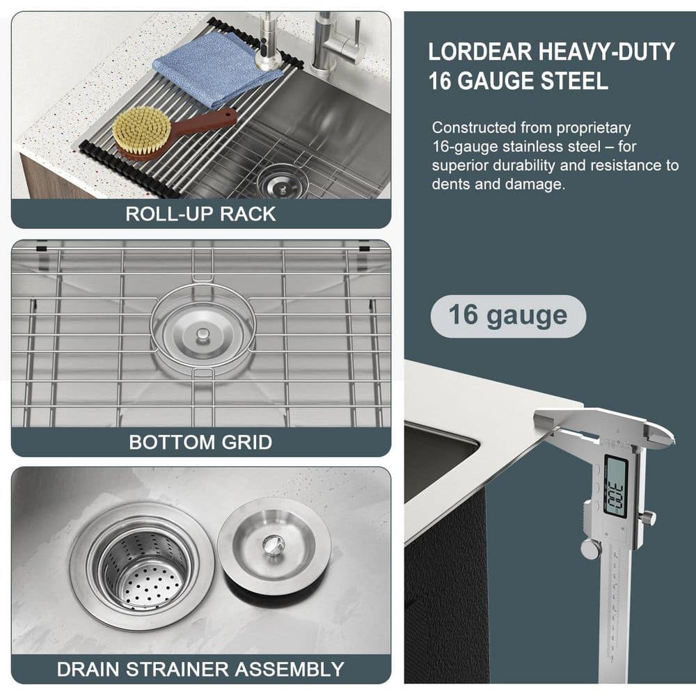 LORDEAR 22 in. x 22 in. Drop-In Stainless Steel Laundry Utility Sink