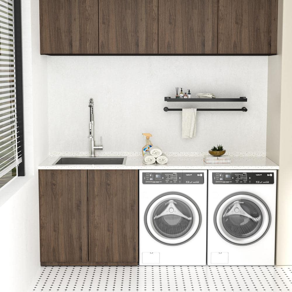 LORDEAR 22 in. Drop-In Laundry Utility Sink Stainless Steel 16 Gauge with Strain Basket