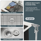 LORDEAR 22 in. Drop-In Laundry Utility Sink Stainless Steel 16 Gauge with Strain Basket