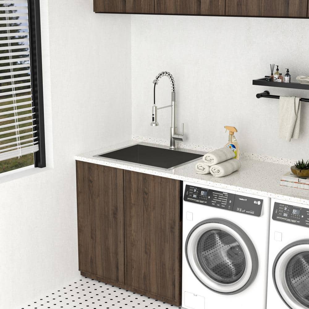 LORDEAR 22 in. Drop-In Laundry Utility Sink Stainless Steel 16 Gauge with Strain Basket