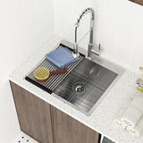 LORDEAR 22 in. Drop-In Laundry Utility Sink Stainless Steel 16 Gauge with Strain Basket
