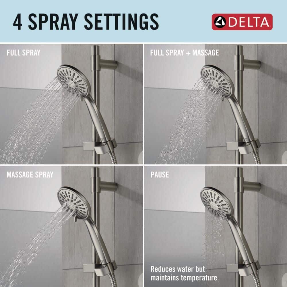 Delta 4-Spray 3.9 in. Single Wall Mount Handheld Shower Head with Slide Bar in Stainless