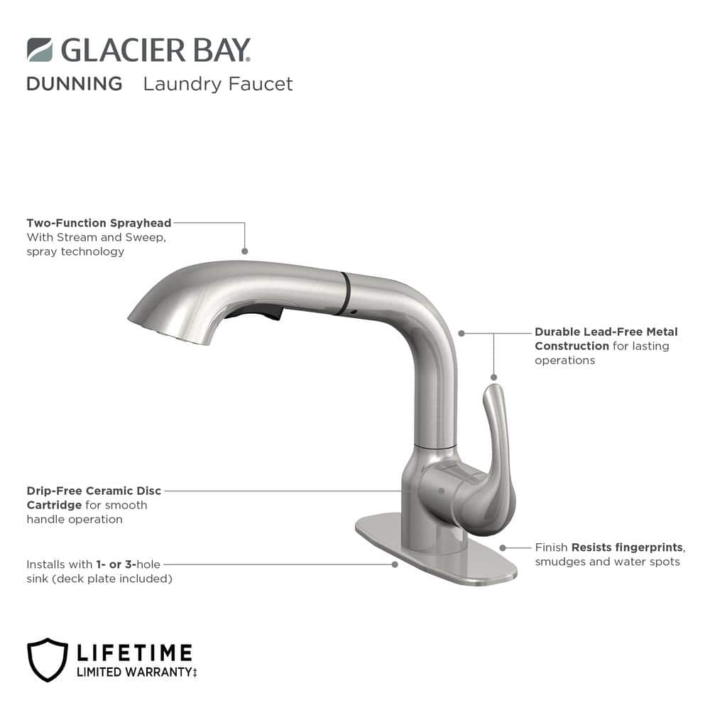Glacier Bay Dunning Stainless Spot Resistant Pull-Out Laundry Faucet