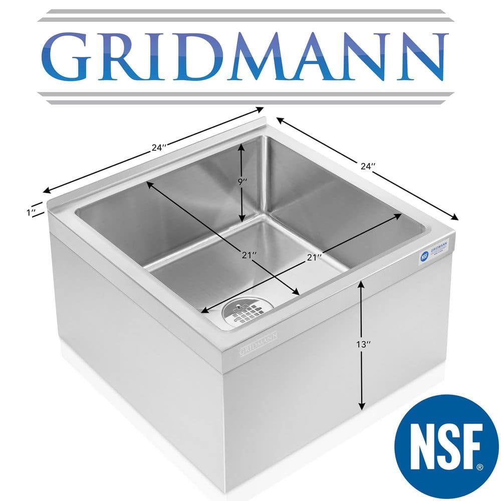 GRIDMANN 24x24x13 Stainless Steel Floor Mop Sink with Backsplash