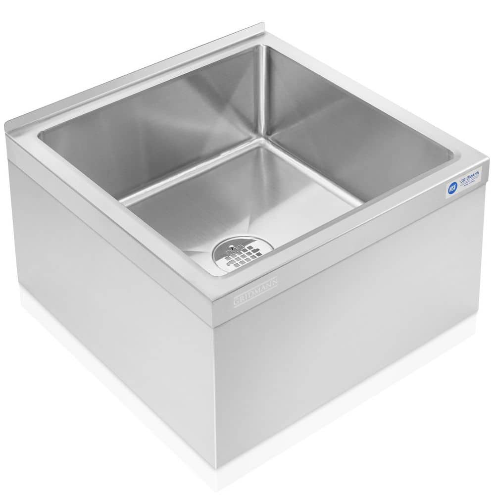 GRIDMANN 24x24x13 Stainless Steel Floor Mop Sink with Backsplash