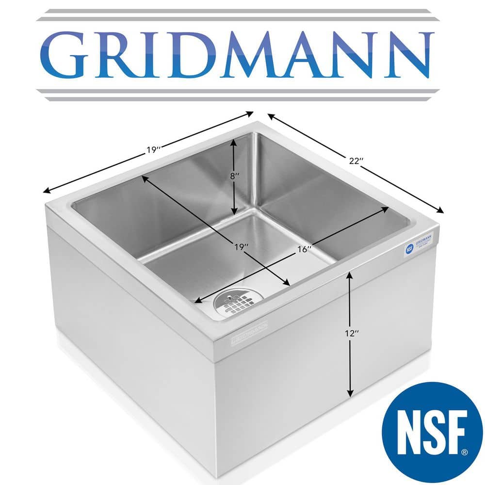 GRIDMANN 19 x 22 Stainless Steel Floor Mop Sink - Commercial Grade