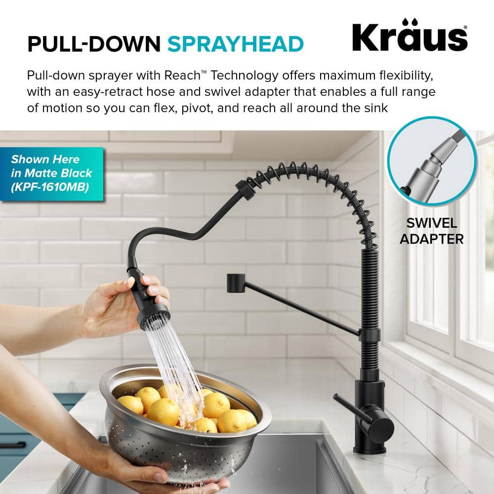 KRAUS Bolden Single-Handle Pull-Down Sprayer Kitchen Faucet with Dual-Function Sprayhead, Stainless Steel, 18-3/4 in. Height