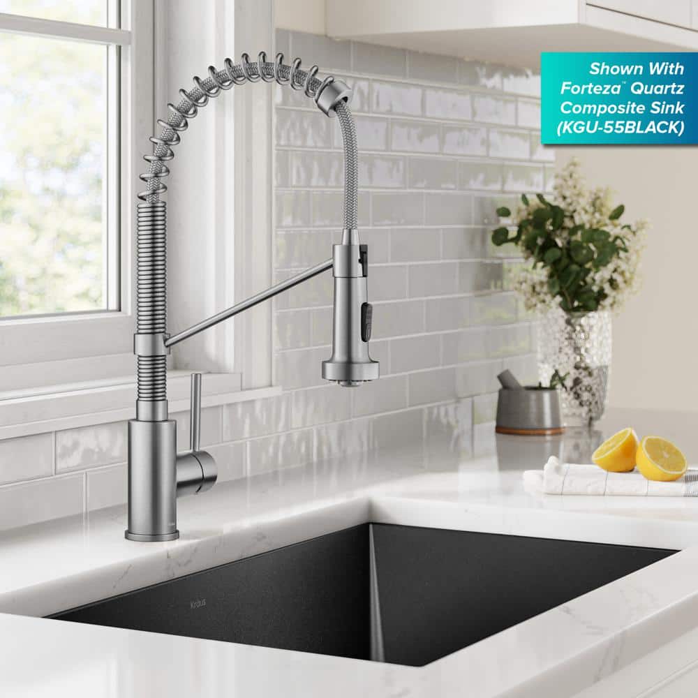 KRAUS Bolden Single-Handle Pull-Down Sprayer Kitchen Faucet with Dual-Function Sprayhead, Stainless Steel, 18-3/4 in. Height