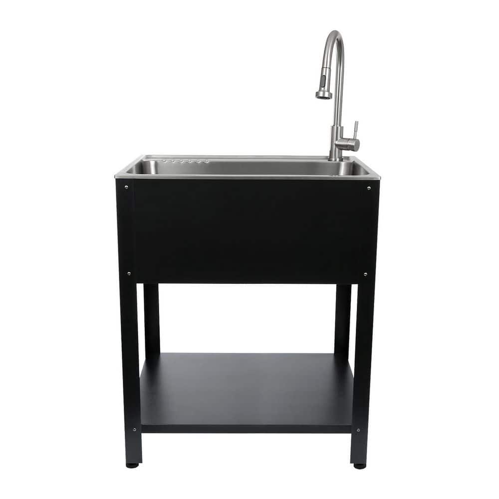 Presenza All-in-One 28" x 21.9" Freestanding Stainless Steel Laundry Sink with Faucet & Stand - Matte Black