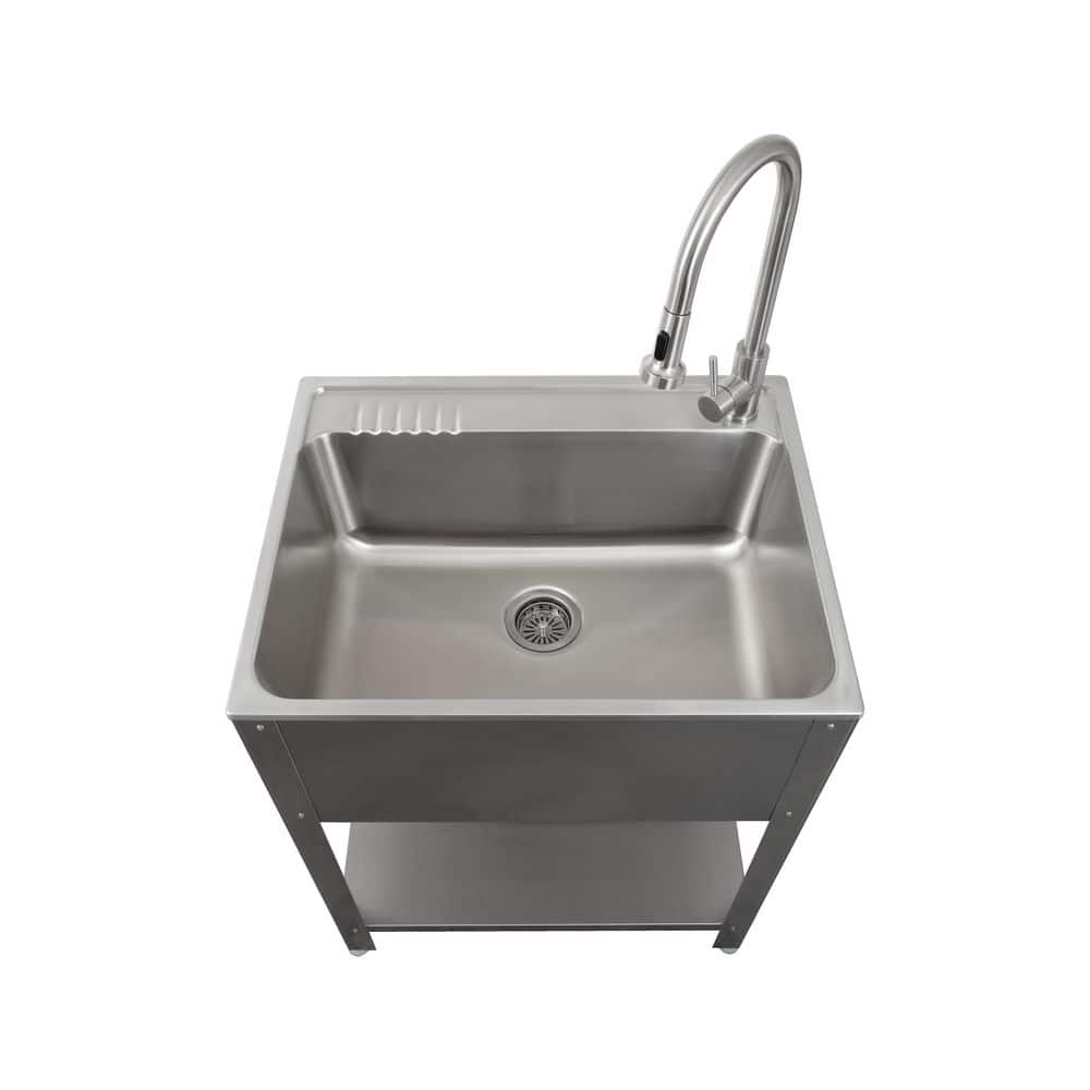 Presenza All-in-One Freestanding Stainless Steel Laundry Utility Sink with Stand and Faucet